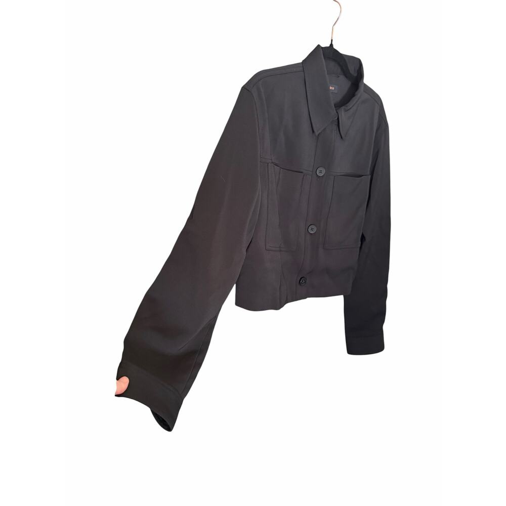NWT Quince Stretch Crepe Cropped Jacket Black Large Quiet Luxury Capsule Travel - Picture 4 of 10